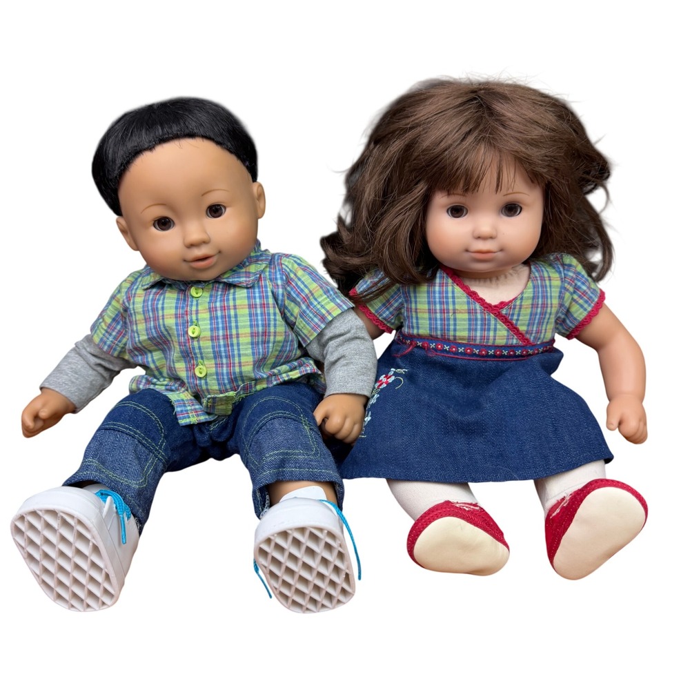 2008 American Girl Bitty Twins Doll Lot Plaid Denim Matching Outfit READ sweet!